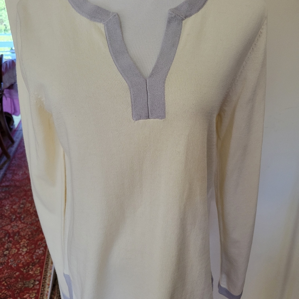 Women's Cream and Gray Tunic Sweater Top